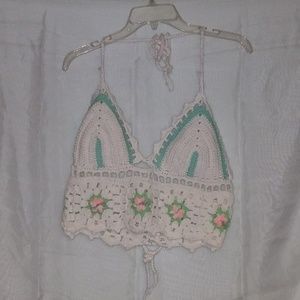 Women floral white and green crop-top